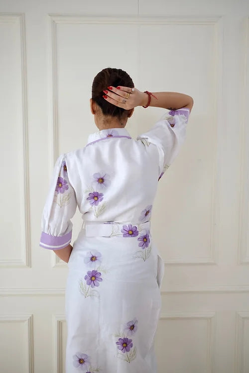 Classy White Lavender Shirt Dress
