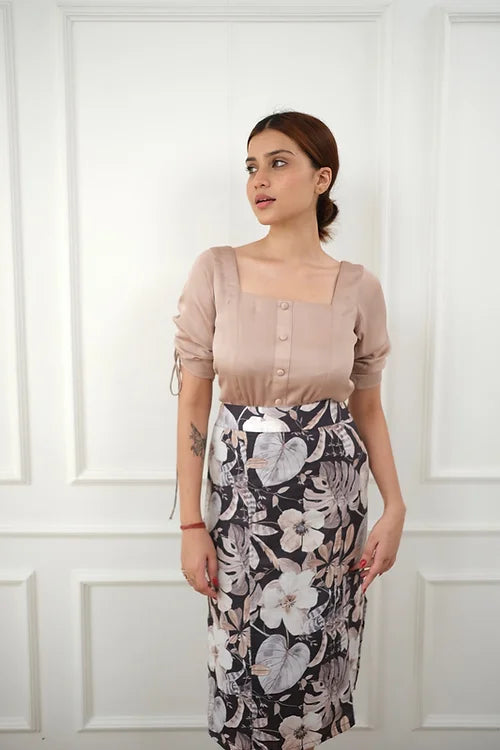 Black Beige Skirt Set