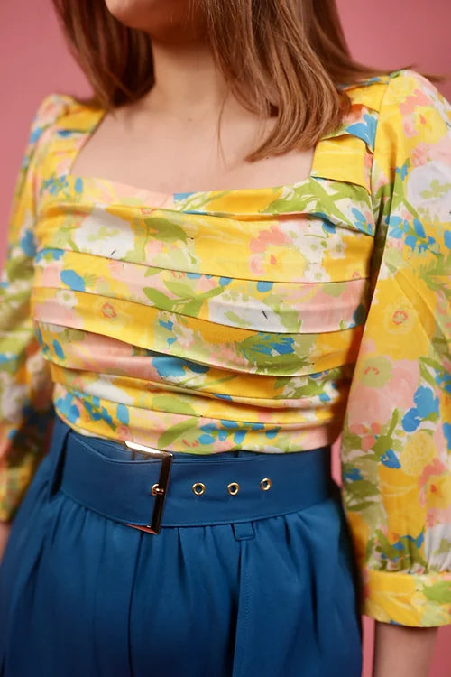 Sunny Print Pleated Summer Top